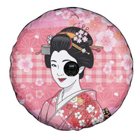 Japanese Geisha Cherry Blossom Spare Tire Cover Pink Palaka Hawaii Pattern Fusion Design