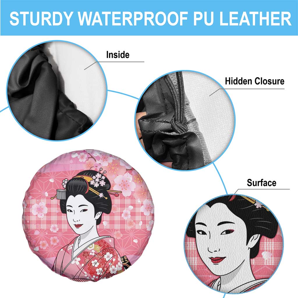 Japanese Geisha Cherry Blossom Spare Tire Cover Pink Palaka Hawaii Pattern Fusion Design