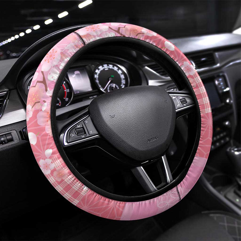 Japanese Geisha Cherry Blossom Steering Wheel Cover Pink Palaka Hawaii Pattern Fusion Design