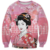 Japanese Geisha Cherry Blossom Sweatshirt Pink Palaka Hawaii Pattern Fusion Design