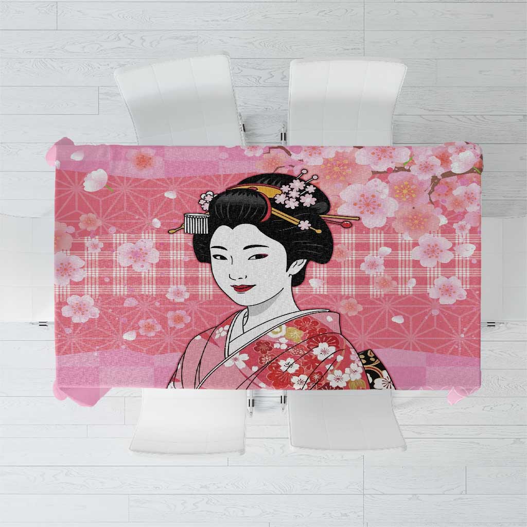 Japanese Geisha Cherry Blossom Tablecloth Pink Palaka Hawaii Pattern Fusion Design