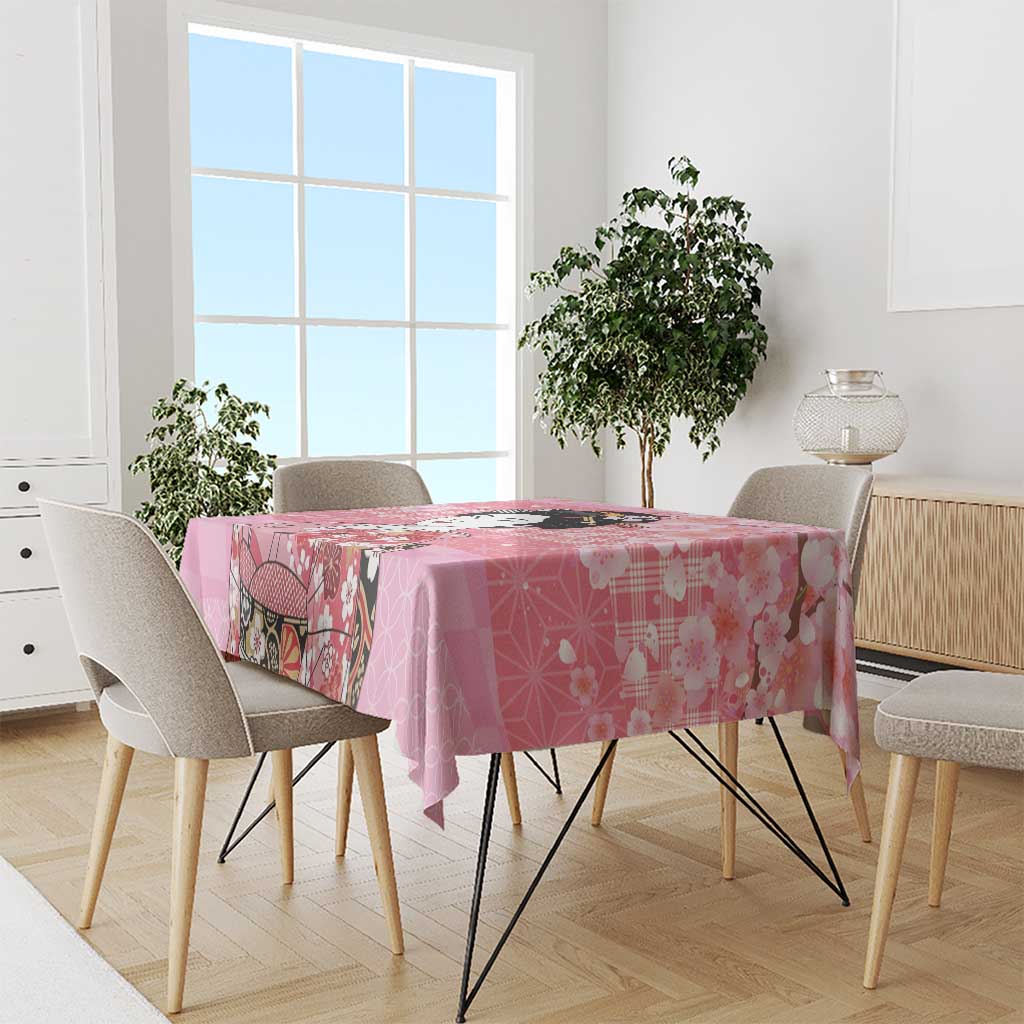 Japanese Geisha Cherry Blossom Tablecloth Pink Palaka Hawaii Pattern Fusion Design