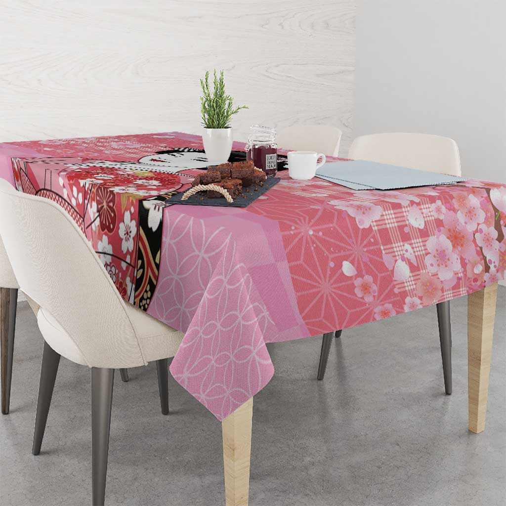 Japanese Geisha Cherry Blossom Tablecloth Pink Palaka Hawaii Pattern Fusion Design