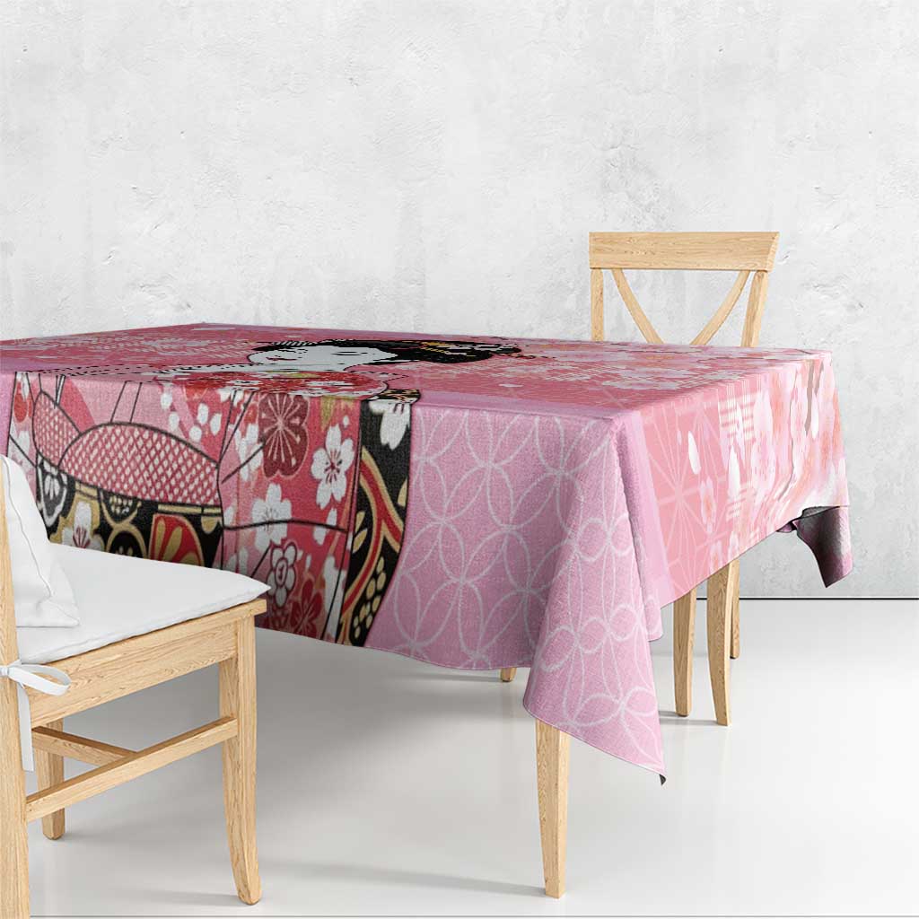 Japanese Geisha Cherry Blossom Tablecloth Pink Palaka Hawaii Pattern Fusion Design