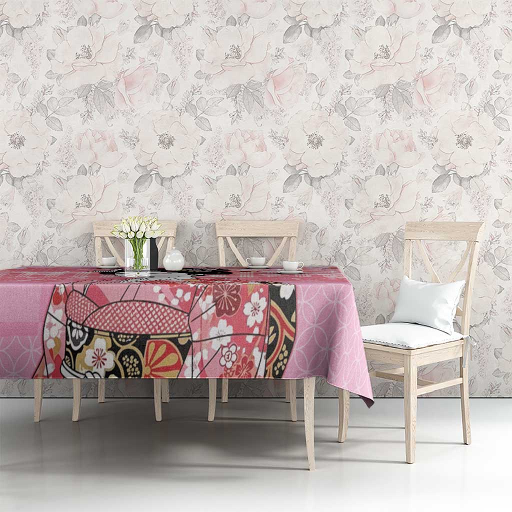 Japanese Geisha Cherry Blossom Tablecloth Pink Palaka Hawaii Pattern Fusion Design