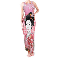 Japanese Geisha Cherry Blossom Tank Maxi Dress Pink Palaka Hawaii Pattern Fusion Design