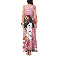 Japanese Geisha Cherry Blossom Tank Maxi Dress Pink Palaka Hawaii Pattern Fusion Design