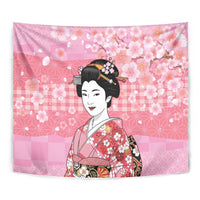 Japanese Geisha Cherry Blossom Tapestry Pink Palaka Hawaii Pattern Fusion Design