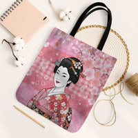 Japanese Geisha Cherry Blossom Tote Bag Pink Palaka Hawaii Pattern Fusion Design
