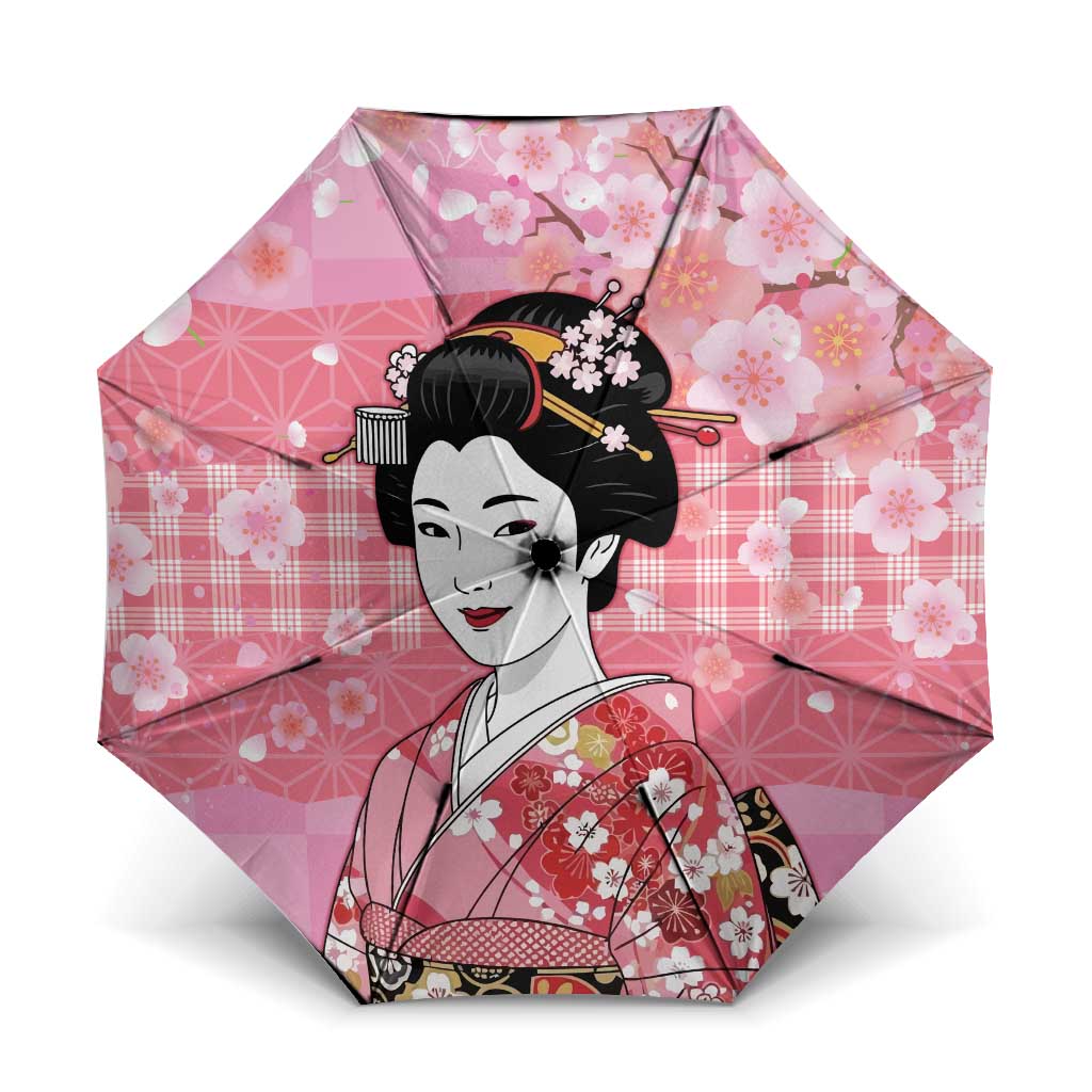 Japanese Geisha Cherry Blossom Umbrella Pink Palaka Hawaii Pattern Fusion Design