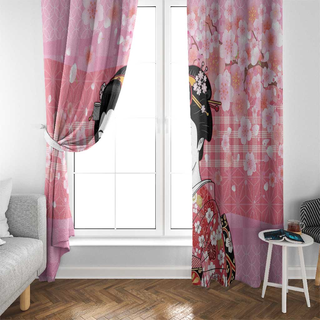 Japanese Geisha Cherry Blossom Window Curtain Pink Palaka Hawaii Pattern Fusion Design