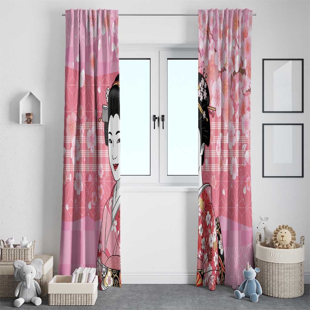Japanese Geisha Cherry Blossom Window Curtain Pink Palaka Hawaii Pattern Fusion Design