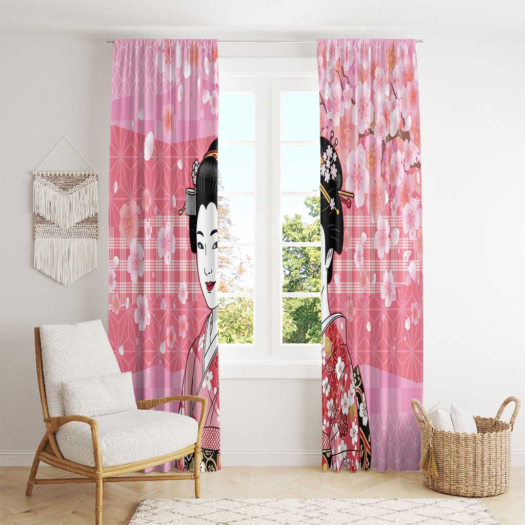 Japanese Geisha Cherry Blossom Window Curtain Pink Palaka Hawaii Pattern Fusion Design
