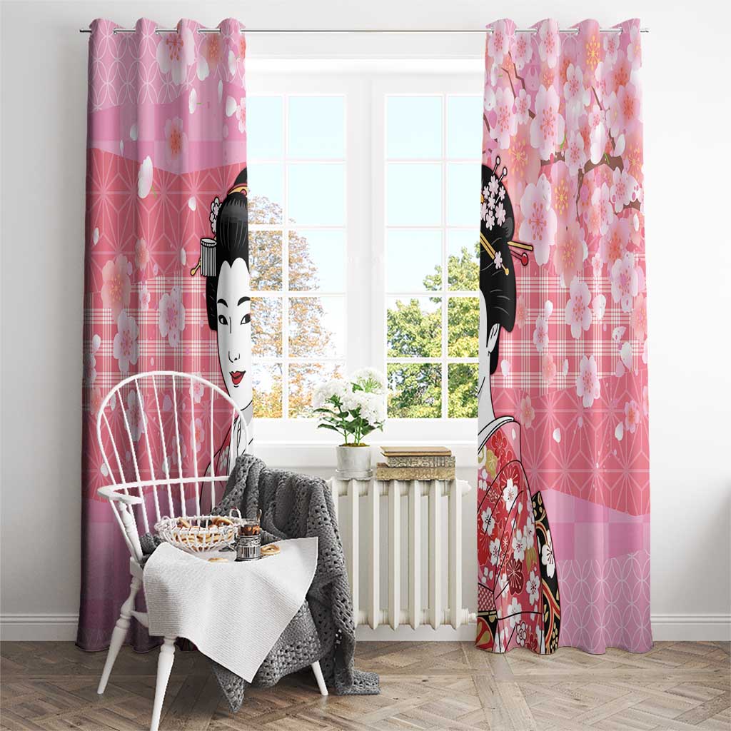 Japanese Geisha Cherry Blossom Window Curtain Pink Palaka Hawaii Pattern Fusion Design
