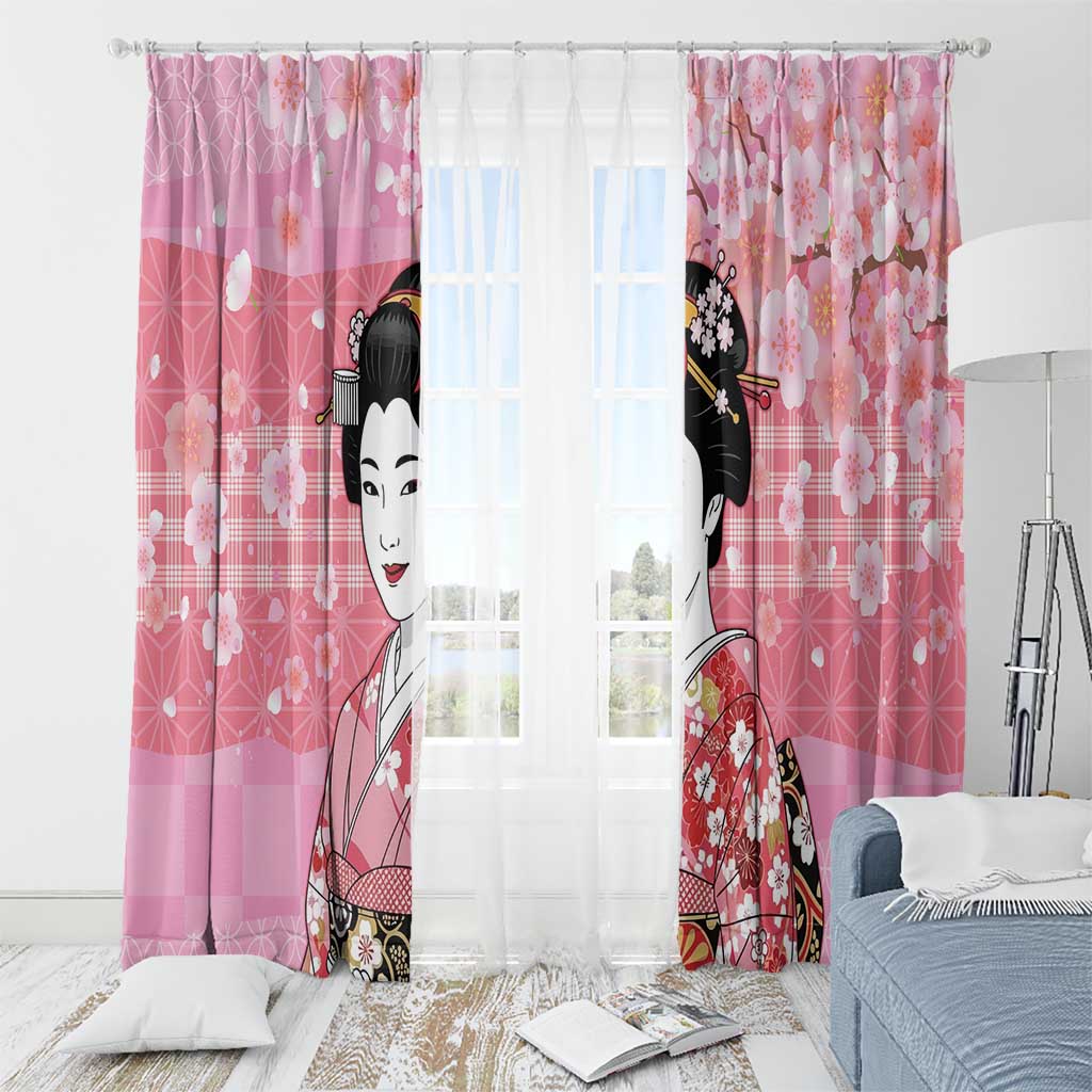 Japanese Geisha Cherry Blossom Window Curtain Pink Palaka Hawaii Pattern Fusion Design