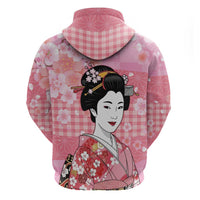 Japanese Geisha Cherry Blossom Zip Hoodie Pink Palaka Hawaii Pattern Fusion Design LT19 - Polynesian Pride