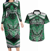 Aotearoa Iwi Ngai Tahu Personalised Couples Matching Long Sleeve Bodycon Dress and Hawaiian Shirt Maori Kowhaiwhai Pattern