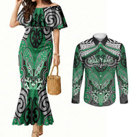 Aotearoa Iwi Ngai Tahu Personalised Couples Matching Mermaid Dress and Long Sleeve Button Shirt Maori Kowhaiwhai Pattern