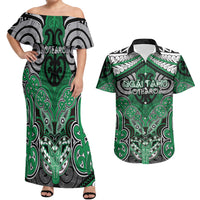 Aotearoa Iwi Ngai Tahu Personalised Couples Matching Off Shoulder Maxi Dress and Hawaiian Shirt Maori Kowhaiwhai Pattern