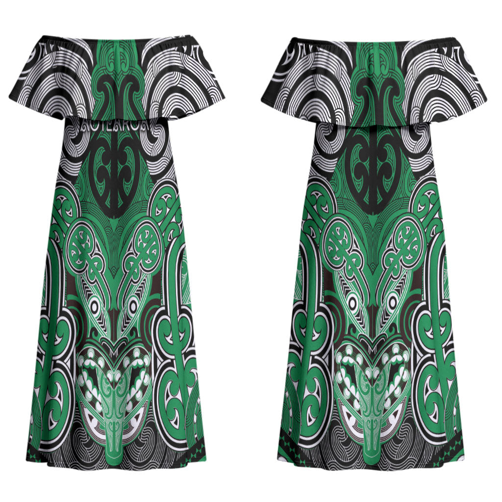 Aotearoa Iwi Ngai Tahu Personalised Couples Matching Off Shoulder Maxi Dress and Hawaiian Shirt Maori Kowhaiwhai Pattern