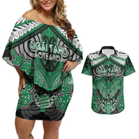 Aotearoa Iwi Ngai Tahu Personalised Couples Matching Off Shoulder Short Dress and Hawaiian Shirt Maori Kowhaiwhai Pattern