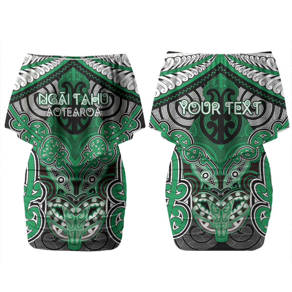 Aotearoa Iwi Ngai Tahu Personalised Couples Matching Off Shoulder Short Dress and Hawaiian Shirt Maori Kowhaiwhai Pattern
