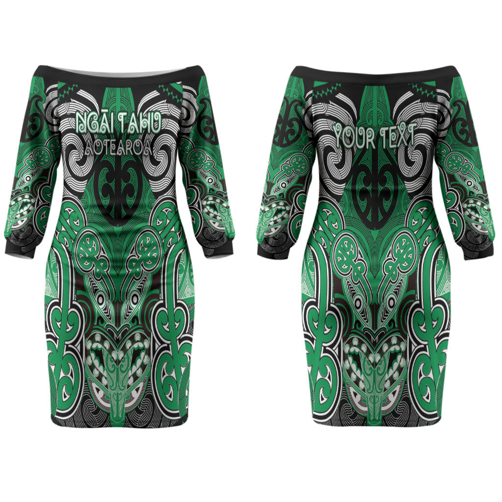 Aotearoa Iwi Ngai Tahu Personalised Couples Matching Off The Shoulder Long Sleeve Dress and Hawaiian Shirt Maori Kowhaiwhai Pattern