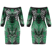 Aotearoa Iwi Ngai Tahu Personalised Couples Matching Off The Shoulder Long Sleeve Dress and Hawaiian Shirt Maori Kowhaiwhai Pattern