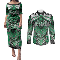 Aotearoa Iwi Ngai Tahu Personalised Couples Matching Puletasi and Long Sleeve Button Shirt Maori Kowhaiwhai Pattern