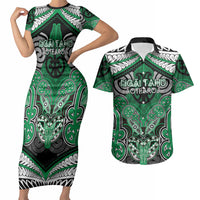 Aotearoa Iwi Ngai Tahu Personalised Couples Matching Short Sleeve Bodycon Dress and Hawaiian Shirt Maori Kowhaiwhai Pattern