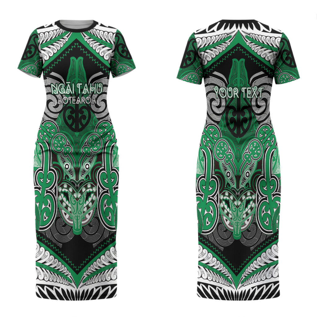 Aotearoa Iwi Ngai Tahu Personalised Couples Matching Short Sleeve Bodycon Dress and Long Sleeve Button Shirt Maori Kowhaiwhai Pattern