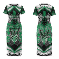 Aotearoa Iwi Ngai Tahu Personalised Couples Matching Short Sleeve Bodycon Dress and Long Sleeve Button Shirt Maori Kowhaiwhai Pattern