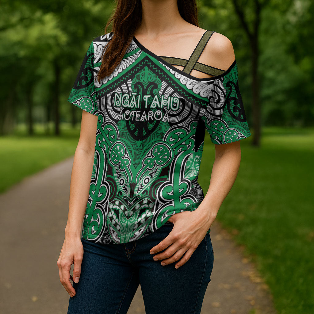 Aotearoa Iwi Ngai Tahu Personalised Cross Shoulder Shirt Maori Kowhaiwhai Pattern