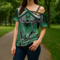 Aotearoa Iwi Ngai Tahu Personalised Cross Shoulder Shirt Maori Kowhaiwhai Pattern