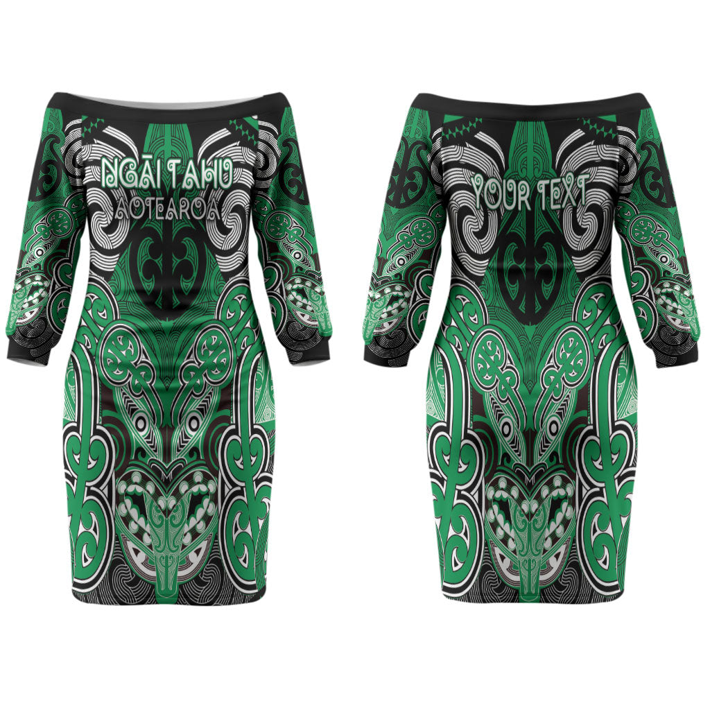 Aotearoa Iwi Ngai Tahu Personalised Family Matching Off The Shoulder Long Sleeve Dress and Hawaiian Shirt Maori Kowhaiwhai Pattern