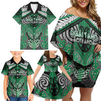 Aotearoa Iwi Ngai Tahu Personalised Family Matching Off Shoulder Short Dress and Hawaiian Shirt Maori Kowhaiwhai Pattern