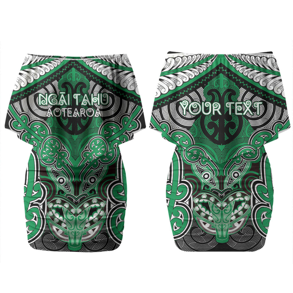 Aotearoa Iwi Ngai Tahu Personalised Family Matching Off Shoulder Short Dress and Hawaiian Shirt Maori Kowhaiwhai Pattern