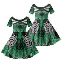 Aotearoa Iwi Ngai Tahu Personalised Family Matching Off Shoulder Short Dress and Hawaiian Shirt Maori Kowhaiwhai Pattern