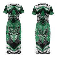 Aotearoa Iwi Ngai Tahu Personalised Family Matching Short Sleeve Bodycon Dress and Hawaiian Shirt Maori Kowhaiwhai Pattern