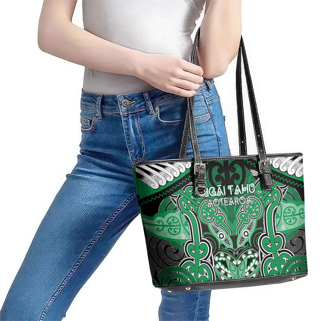 Aotearoa Iwi Ngai Tahu Leather Tote Bag Maori Kowhaiwhai Pattern