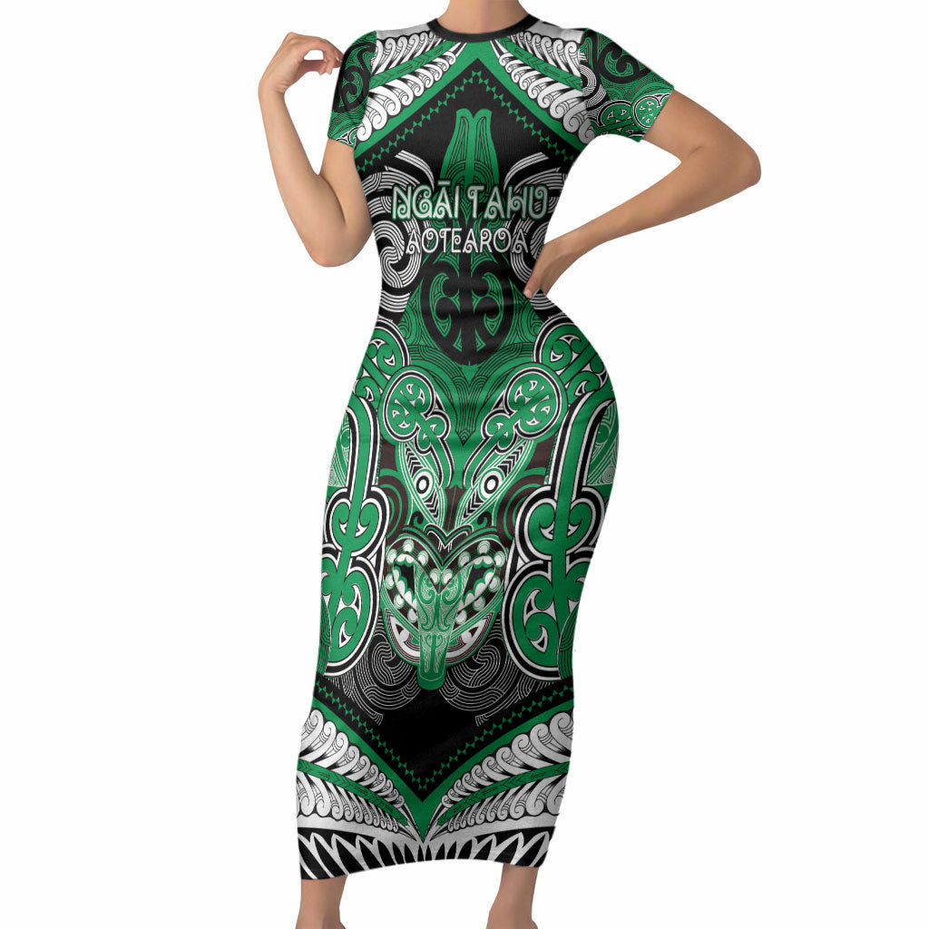 Aotearoa Iwi Ngai Tahu Personalised Short Sleeve Bodycon Dress Maori Kowhaiwhai Pattern