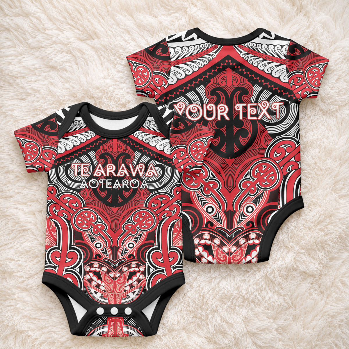 Aotearoa Iwi Te Arawa Personalised Baby Onesie Maori Kowhaiwhai Pattern