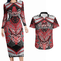 Aotearoa Iwi Te Arawa Personalised Couples Matching Long Sleeve Bodycon Dress and Hawaiian Shirt Maori Kowhaiwhai Pattern