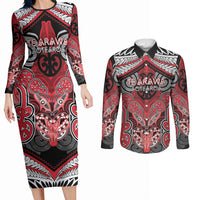Aotearoa Iwi Te Arawa Personalised Couples Matching Long Sleeve Bodycon Dress and Long Sleeve Button Shirt Maori Kowhaiwhai Pattern
