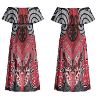 Aotearoa Iwi Te Arawa Personalised Couples Matching Off Shoulder Maxi Dress and Hawaiian Shirt Maori Kowhaiwhai Pattern