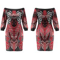 Aotearoa Iwi Te Arawa Personalised Couples Matching Off The Shoulder Long Sleeve Dress and Hawaiian Shirt Maori Kowhaiwhai Pattern
