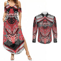 Aotearoa Iwi Te Arawa Personalised Couples Matching Summer Maxi Dress and Long Sleeve Button Shirt Maori Kowhaiwhai Pattern