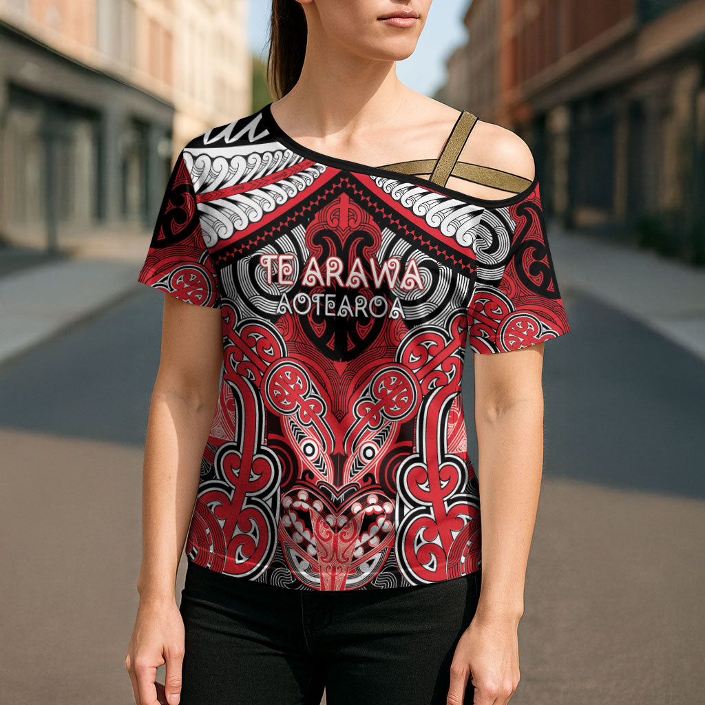 Aotearoa Iwi Te Arawa Personalised Cross Shoulder Shirt Maori Kowhaiwhai Pattern