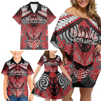 Aotearoa Iwi Te Arawa Personalised Family Matching Off Shoulder Short Dress and Hawaiian Shirt Maori Kowhaiwhai Pattern