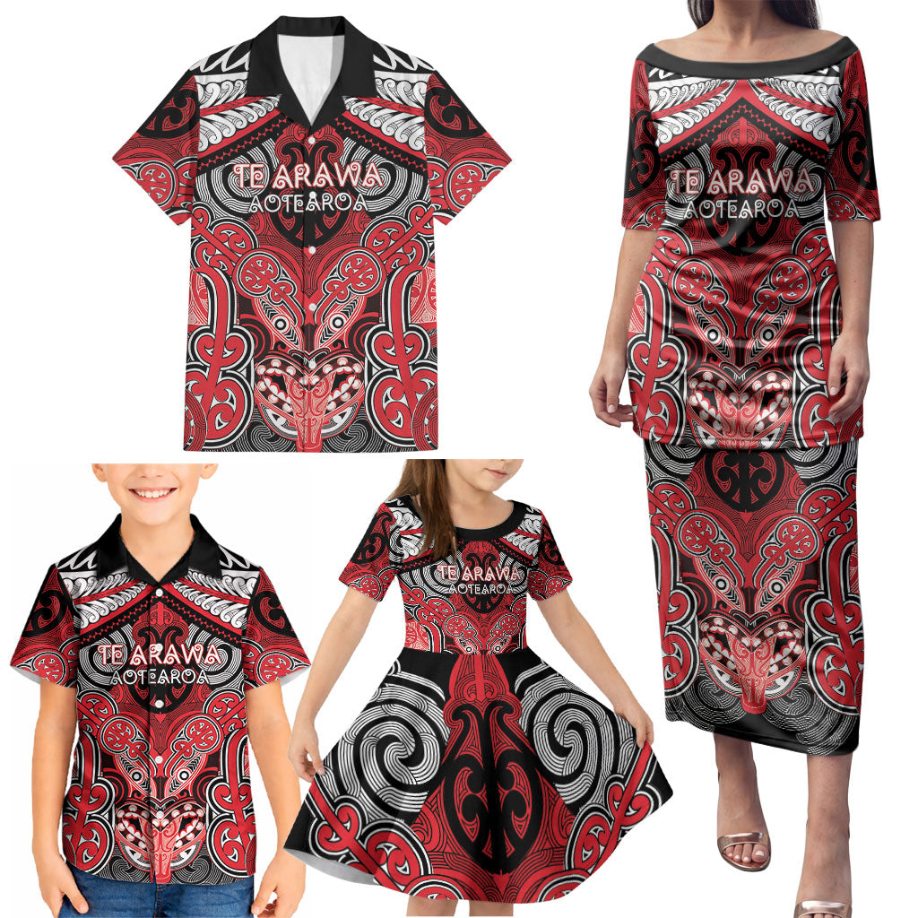 Aotearoa Iwi Te Arawa Personalised Family Matching Puletasi and Hawaiian Shirt Maori Kowhaiwhai Pattern